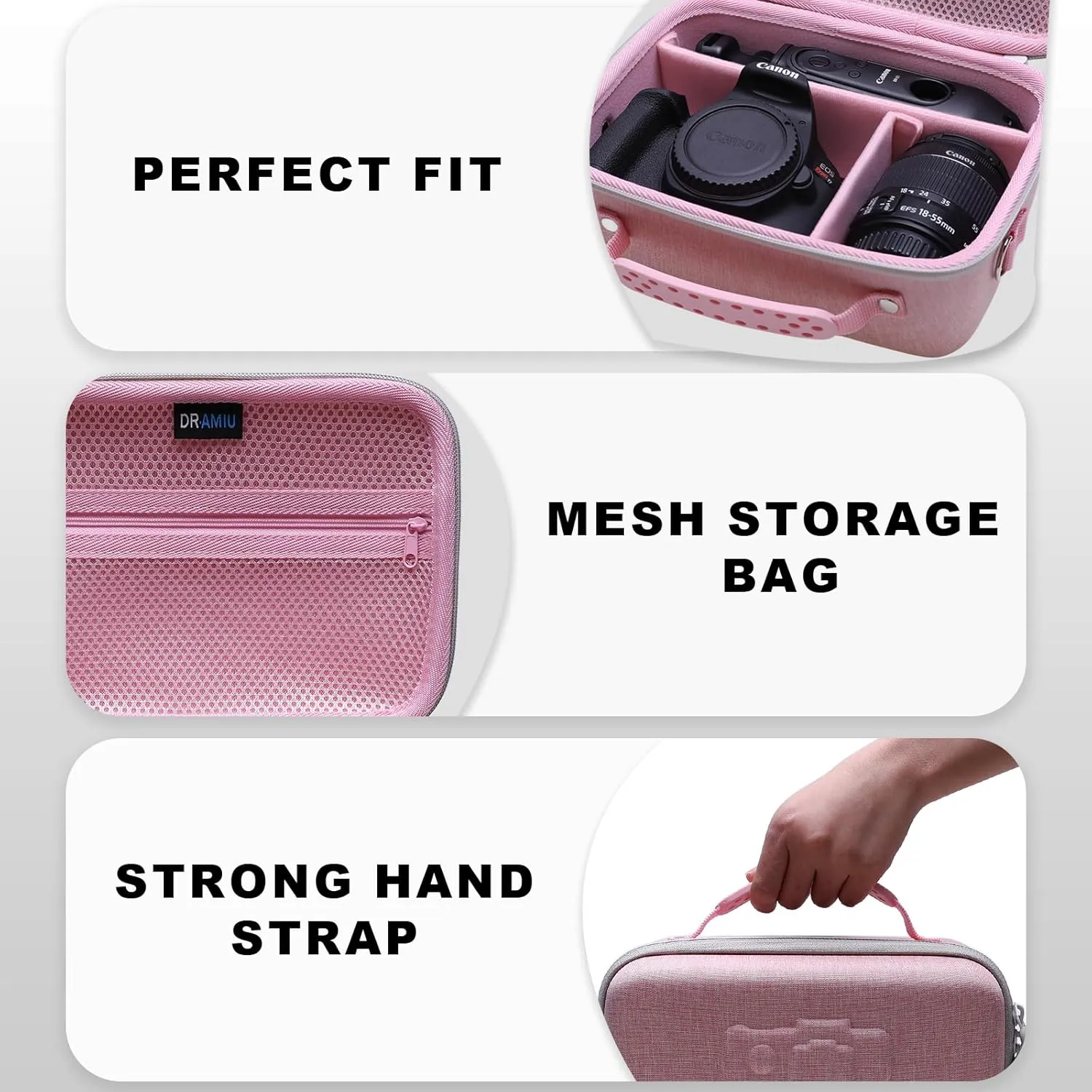 Camera Case Compatible with Canon EOS Rebel T7, R100, R50, R6 Mark II, R8, R5, R7, 90D, 5D Mark IV, Sony, Nikon Cameras, Lens, Tripod, with Shoulder Strap and 4 Pcs of Dividers, Travel Pink Camera Bag