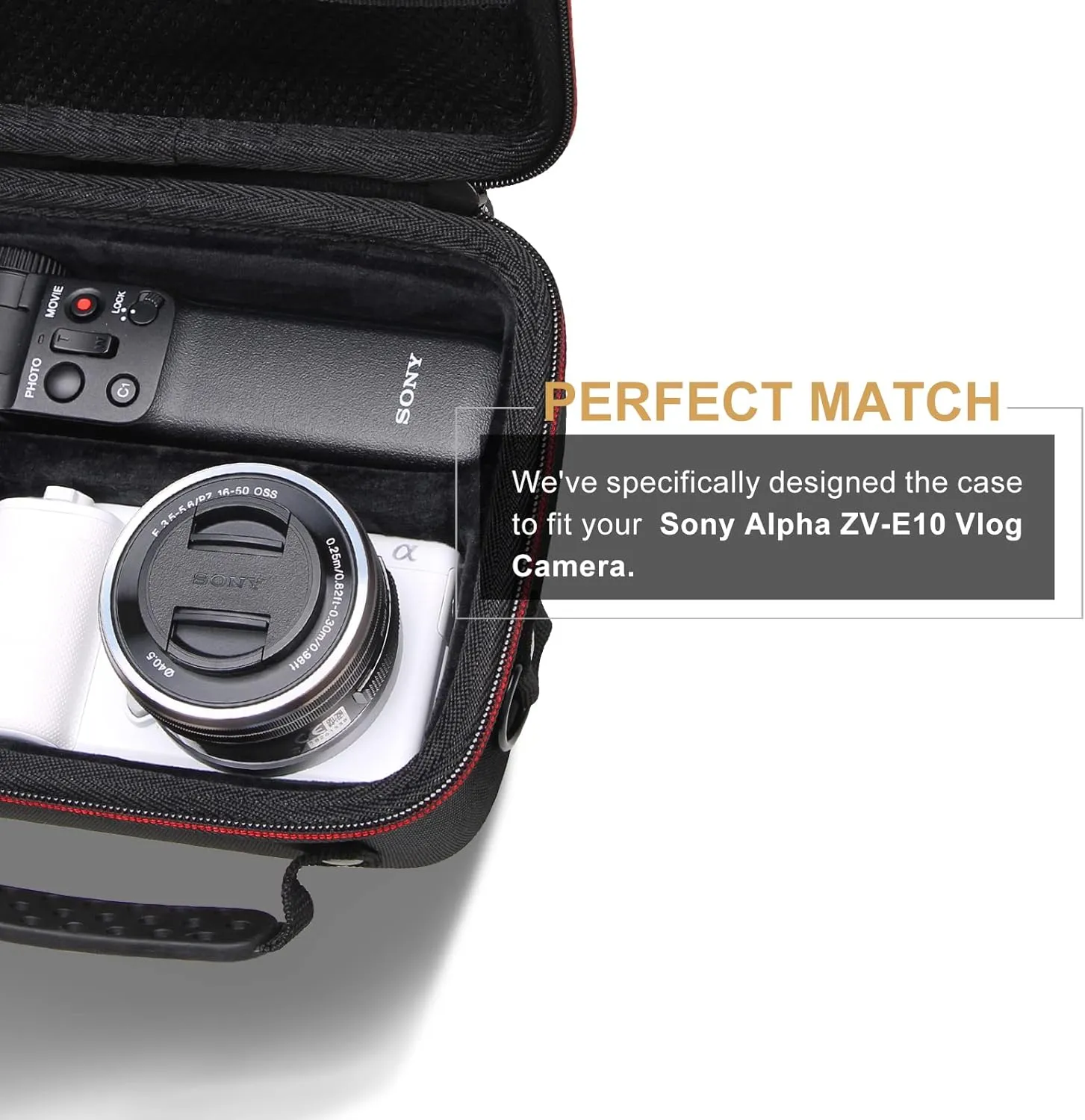 Camera Case Compatible with Sony Alpha ZV-E10 / ZV-1F / ZV-1 / ZV-1 II Vlog Camera with Shoulder Strap by LTGEM, Fits Vlogger Accessory Kit Tripod and Microphone, Black