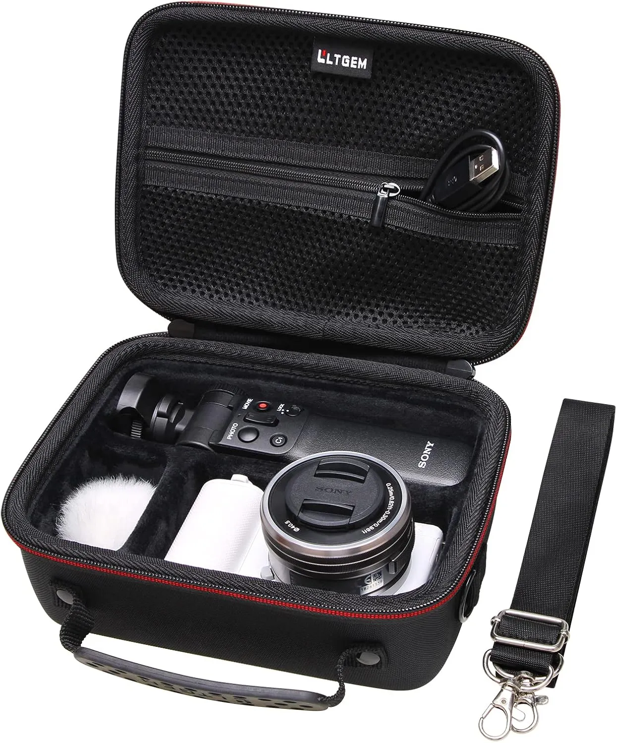 Camera Case Compatible with Sony Alpha ZV-E10 / ZV-1F / ZV-1 / ZV-1 II Vlog Camera with Shoulder Strap by LTGEM, Fits Vlogger Accessory Kit Tripod and Microphone, Black