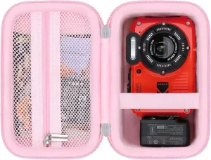 Camera Case for Kodak PIXPRO WPZ2 Rugged Waterproof Shockproof Dustproof Digital Camera, Underwater Photography Camera Travel Bag, Extra Mesh Pocket Fits USB Cable, Adapter and SD Cards, Pink