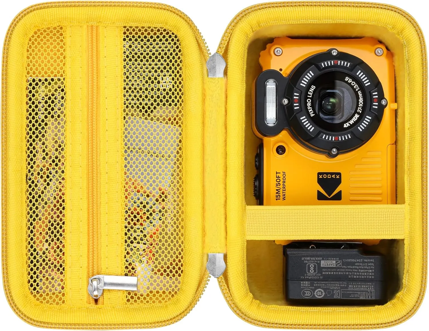 Camera Case for Kodak PIXPRO WPZ2 Rugged Waterproof Shockproof Dustproof Digital Camera, Underwater Photography Camera Travel Bag, Extra Mesh Pocket Fits USB Cable, Adapter and SD Cards, Yellow