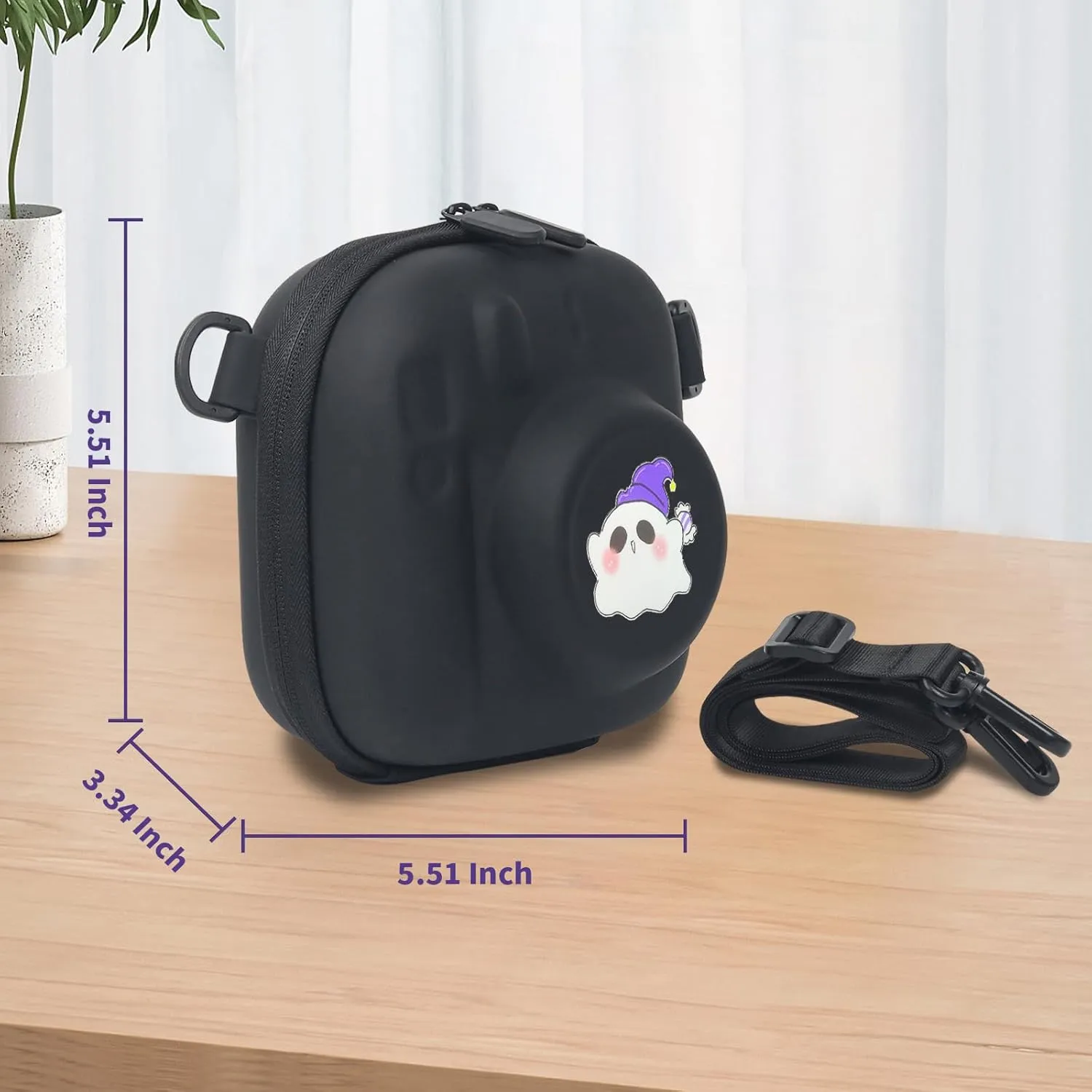 Camera Protective Case for Instax Mini 12, Hard Case for Fuji Mini 40/Mini 11/Mini 10/Mini 9/Mini 8/Mini 7  Instant Camera Carrying Storage Bag with Shoulder Strap with Ghost Print, Black