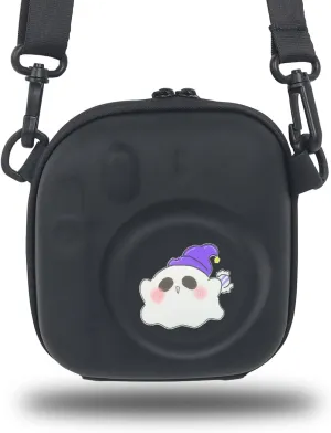 Camera Protective Case for Instax Mini 12, Hard Case for Fuji Mini 40/Mini 11/Mini 10/Mini 9/Mini 8/Mini 7  Instant Camera Carrying Storage Bag with Shoulder Strap with Ghost Print, Black