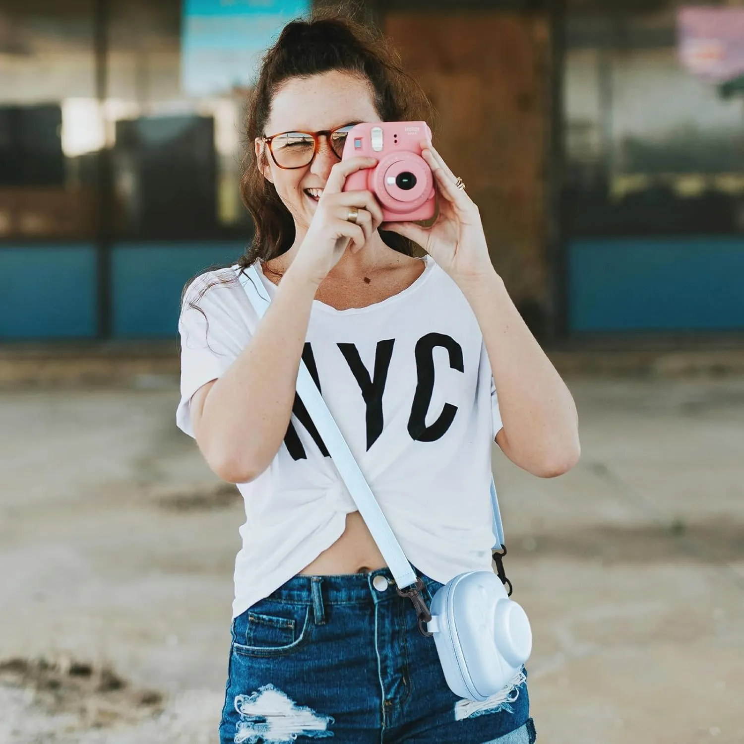 Camera Protective Case for Instax Mini Camera, Hard Carrying Case EVA Storage Protective Bag with Shoulder Strap for Fuji Mini 99/90/40/EVO/12/11/10/9/8/7  Instant Camera, Blue