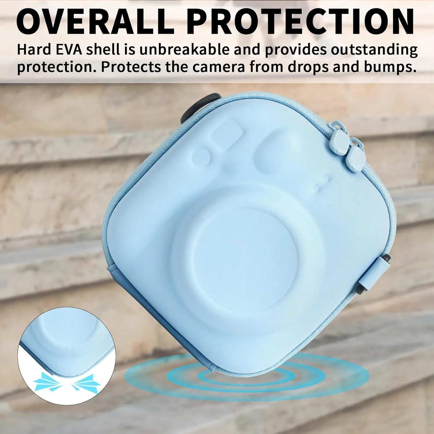 Camera Protective Case for Instax Mini Camera, Hard Carrying Case EVA Storage Protective Bag with Shoulder Strap for Fuji Mini 99/90/40/EVO/12/11/10/9/8/7  Instant Camera, Blue