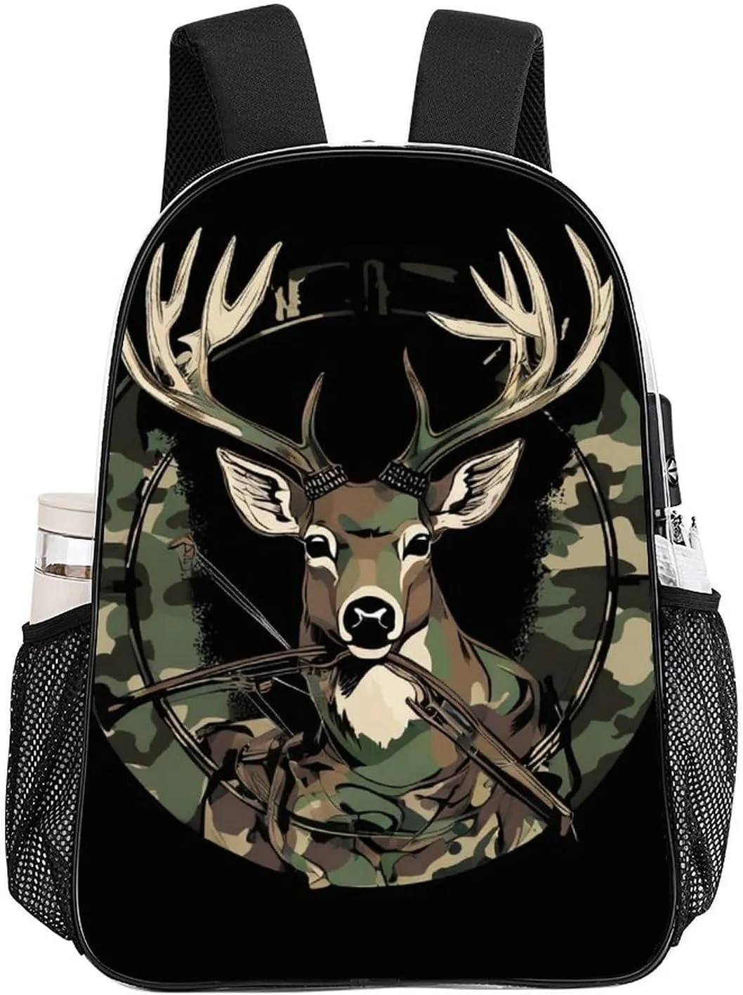 Camouflage American Flag Hunting Camo Deer Black Rucksack Transparent Anti-Theft Multipurpose Carry On Bag Large Capacity Travel and Sport Backpack Rucksack With Smooth Zippers
