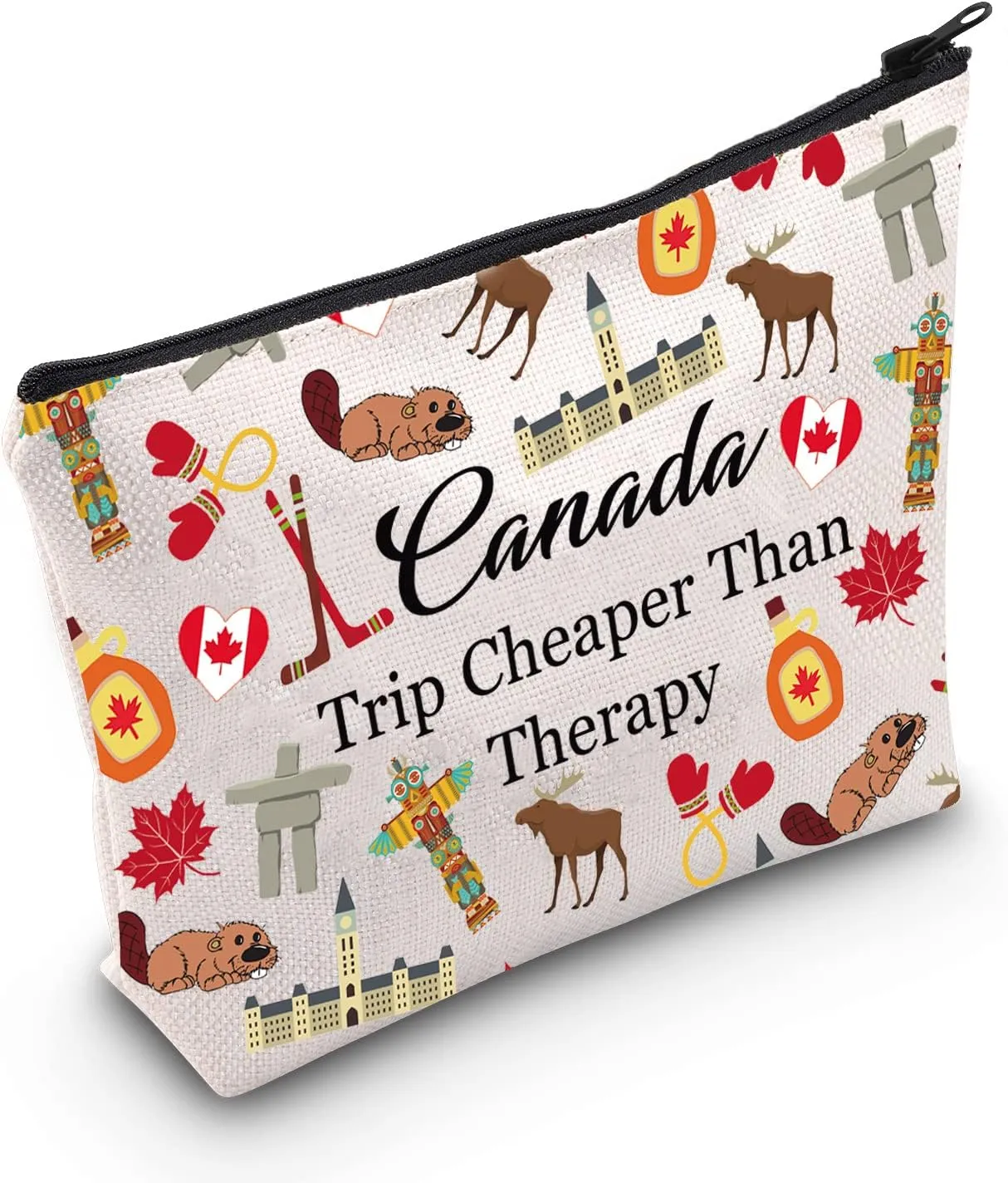 Canada Trip Polyester Cosmetic Bag With Zipper Closure