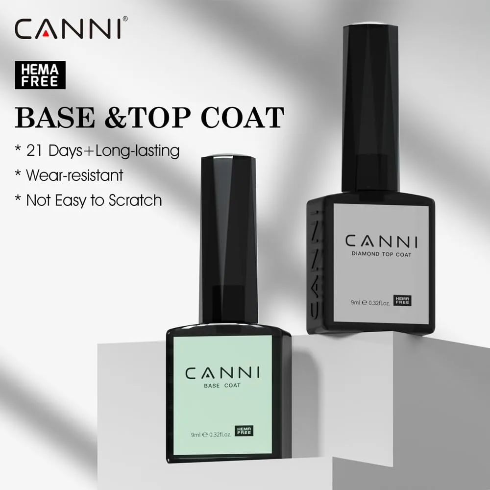 CANNI 6Pcs 9ml Hema-Free Nail Dehydrator Primer, Base Coat Reinforce Diamond Gel Top Coat and Matte Top Coat Gel Nail Polish Set, Soak Off LED Nail Gel Polish Set Nail Art Starter Manicure Salon