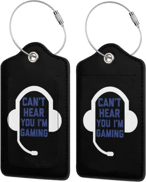 Can't Hear You I'm Gaming Luggage Tags for Travel, Stainless Steel & Leather, Personalized Engraved, Durable Bag Tags 1