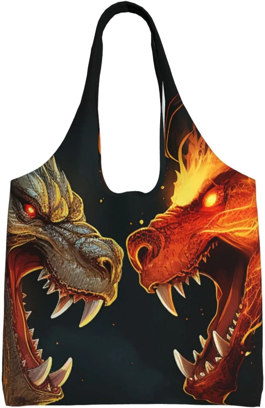 Canvas Aesthetic Tote Bag for Women Handbag Chic Cool Two Fighting Roaring Dragon Reusable Grocery Bags with Handles