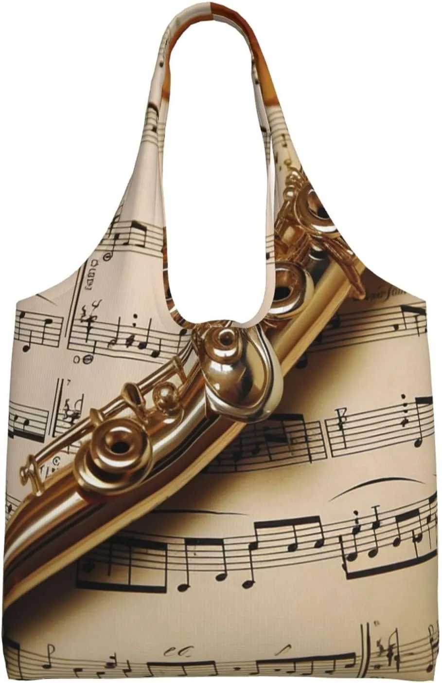 Canvas Aesthetic Tote Bag for Women Handbag Flute Music Reusable Grocery Bags with Handles