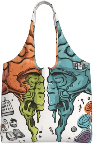 Canvas Aesthetic Tote Bag for Women Handbag Left and Right Brain Functions Reusable Grocery Bags with Handles