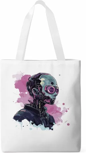 Canvas Bag Serious Robots Canvas Grocery Bag with Long Shoulder Strap Foldable, Washable Shopping Bags Reusable White Shoulder Bag for Women 14x16 inch
