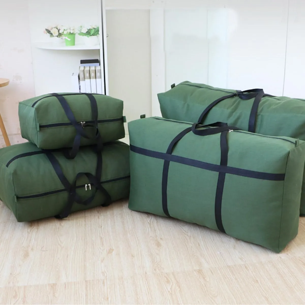 Canvas Extra Large Storage Bags Duffle Bags Organizer Bags for Space Saving Moving Storage (100L, Black)