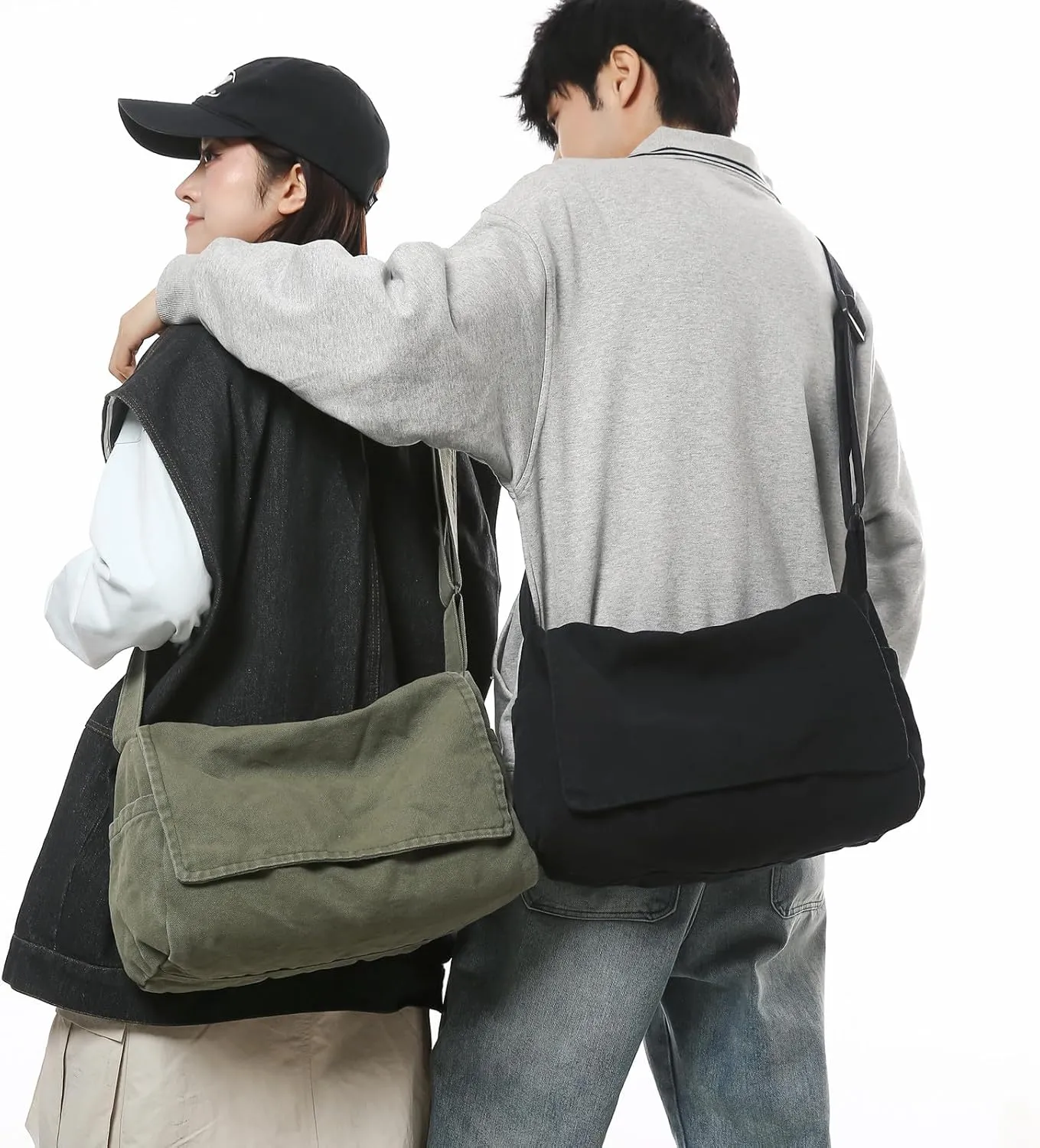 Canvas Messenger Bag for Women Men Vintage Satchel Bag Aesthetic Crossbody Shoulder Bag Casual Sling Bag
