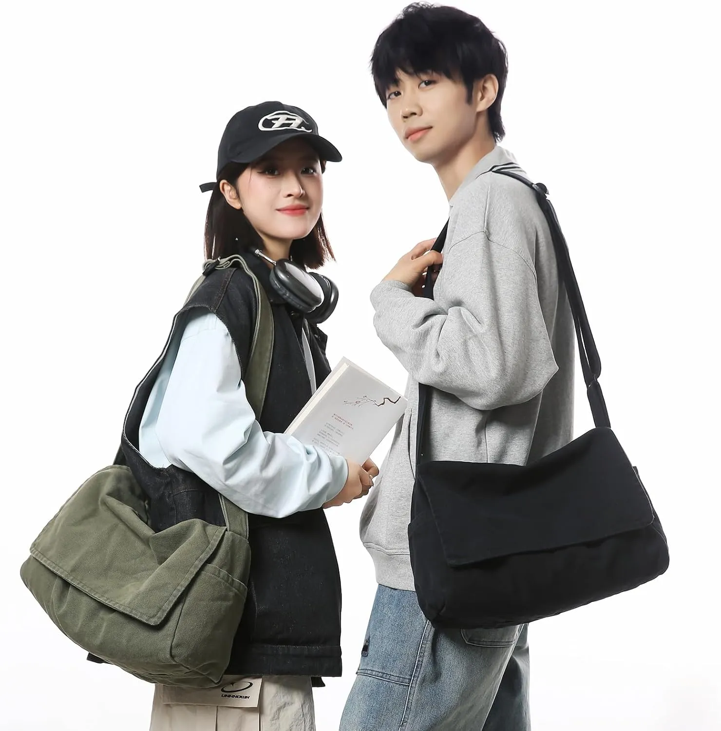 Canvas Messenger Bag for Women Men Vintage Satchel Bag Aesthetic Crossbody Shoulder Bag Casual Sling Bag