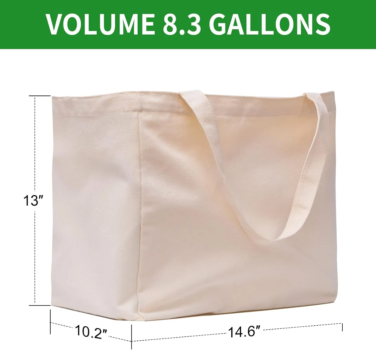 Canvas Reusable Grocery Bags Heavy Duty, 8.3 gal Foldable Large Tote Bag with Handles, Holds 60 lbs & Washable Eco-friendly Bags with 5 Pockets, Off white 1 Bags