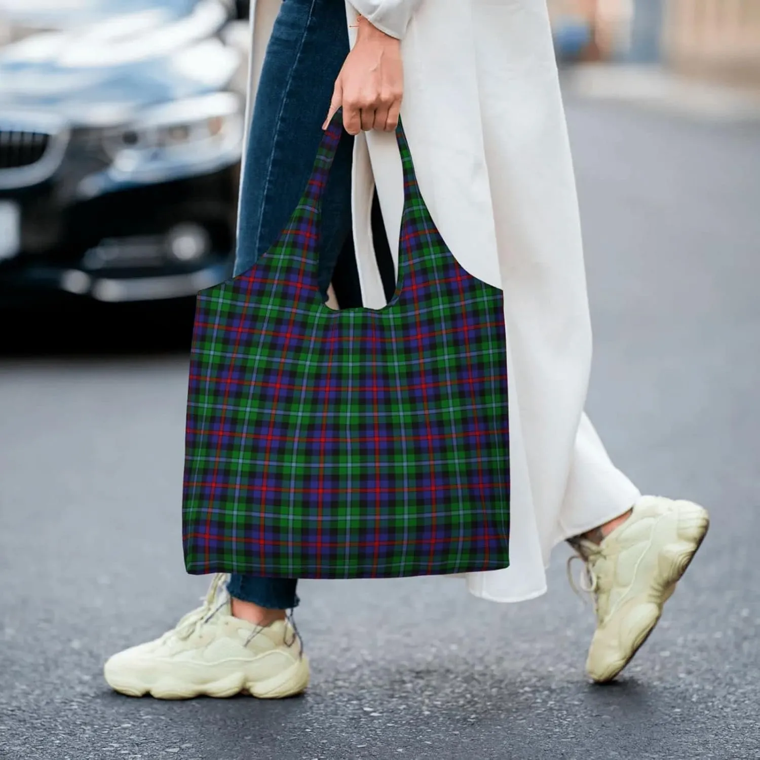 Canvas Shoulder Tote Bags For Women And Men, Reusable Grocery Bags, Large Capacity Carmichael Modern Tartan Printed