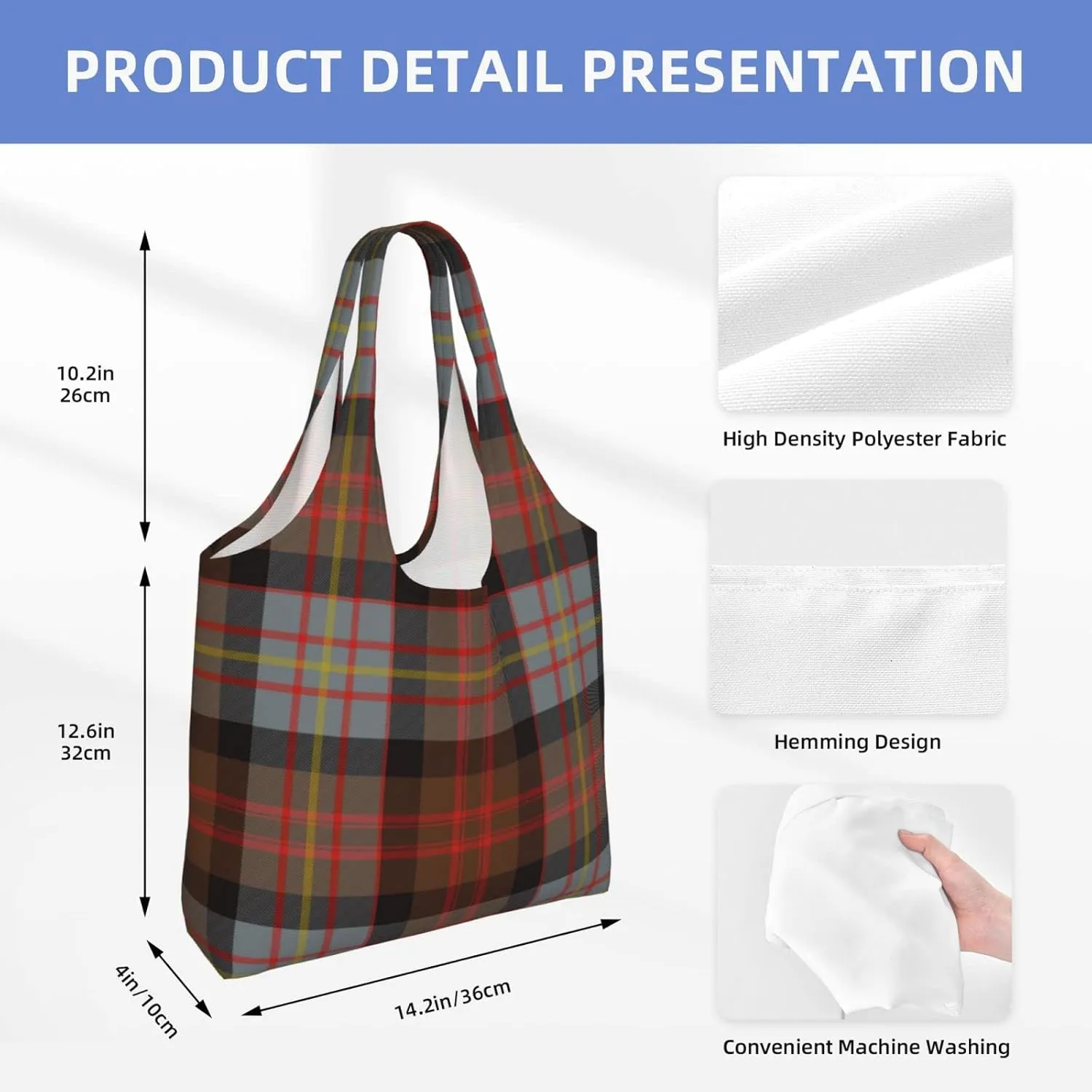 Canvas Shoulder Tote Bags For Women And Men, Reusable Grocery Bags, Large Capacity Carmichael Modern Tartan Printed
