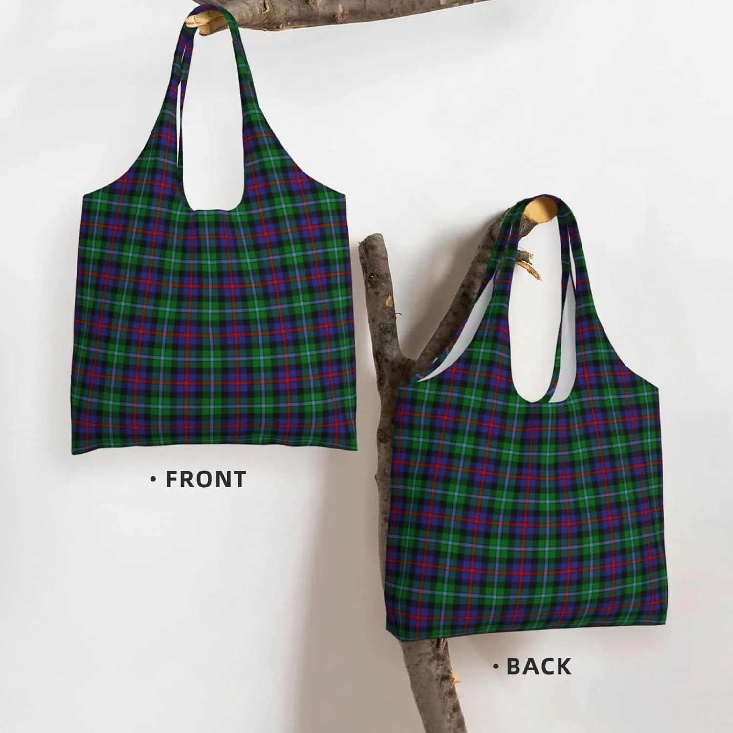 Canvas Shoulder Tote Bags For Women And Men, Reusable Grocery Bags, Large Capacity Carmichael Modern Tartan Printed