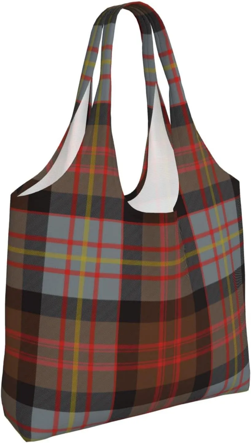 Canvas Shoulder Tote Bags For Women And Men, Reusable Grocery Bags, Large Capacity Carmichael Modern Tartan Printed