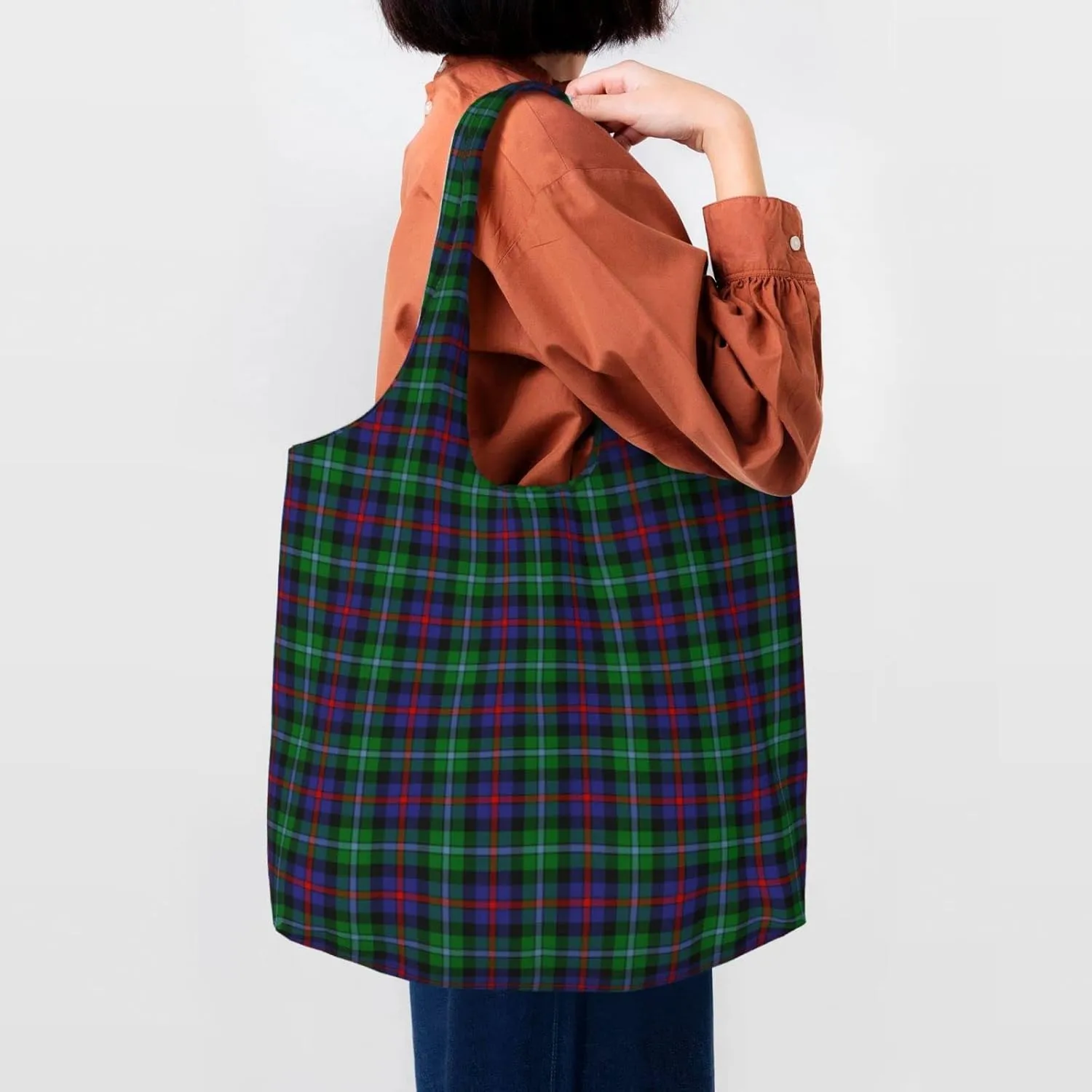 Canvas Shoulder Tote Bags For Women And Men, Reusable Grocery Bags, Large Capacity Carmichael Modern Tartan Printed