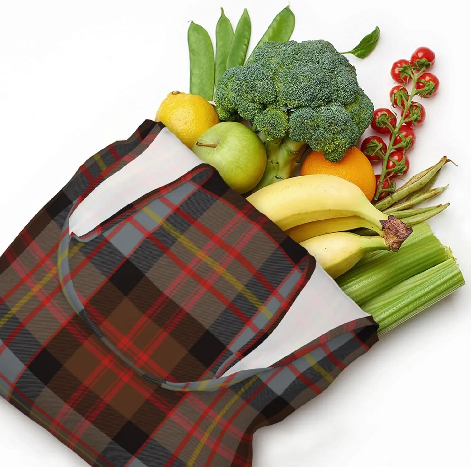Canvas Shoulder Tote Bags For Women And Men, Reusable Grocery Bags, Large Capacity Carmichael Modern Tartan Printed