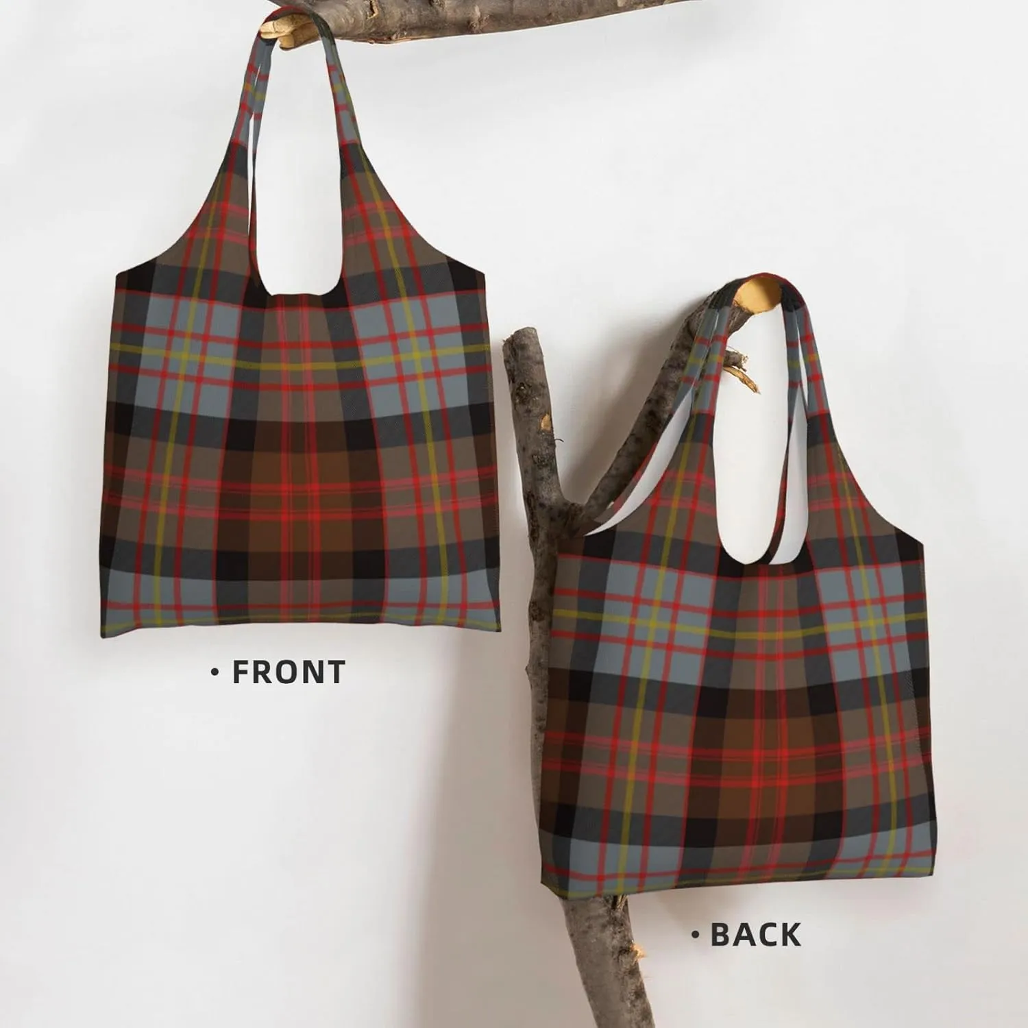 Canvas Shoulder Tote Bags For Women And Men, Reusable Grocery Bags, Large Capacity Carmichael Modern Tartan Printed