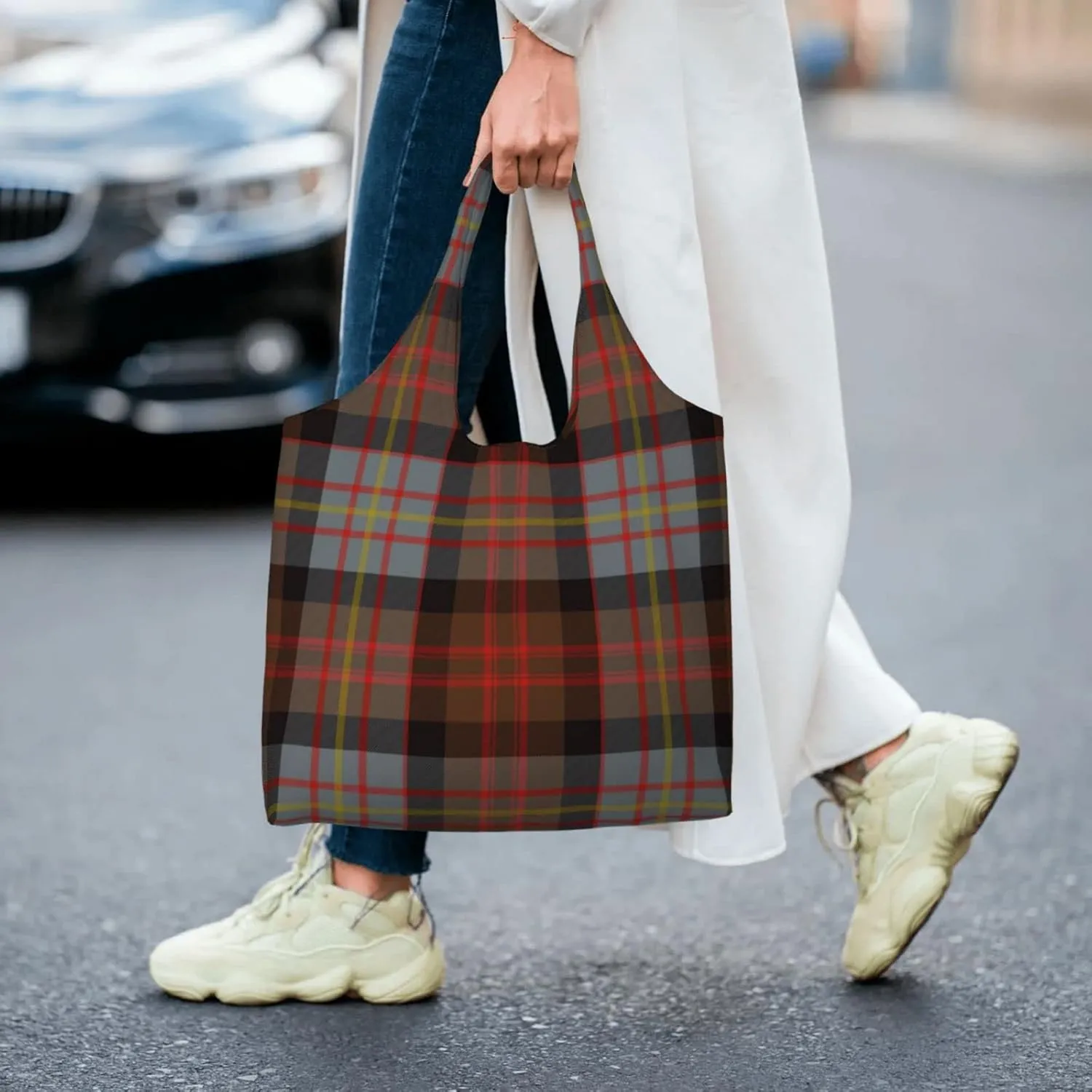 Canvas Shoulder Tote Bags For Women And Men, Reusable Grocery Bags, Large Capacity Carmichael Modern Tartan Printed