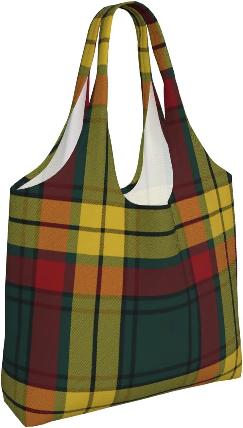 Canvas Shoulder Tote Bags For Women And Men, Reusable Grocery Bags, Large Capacity Clelland Modern Tartan Printed