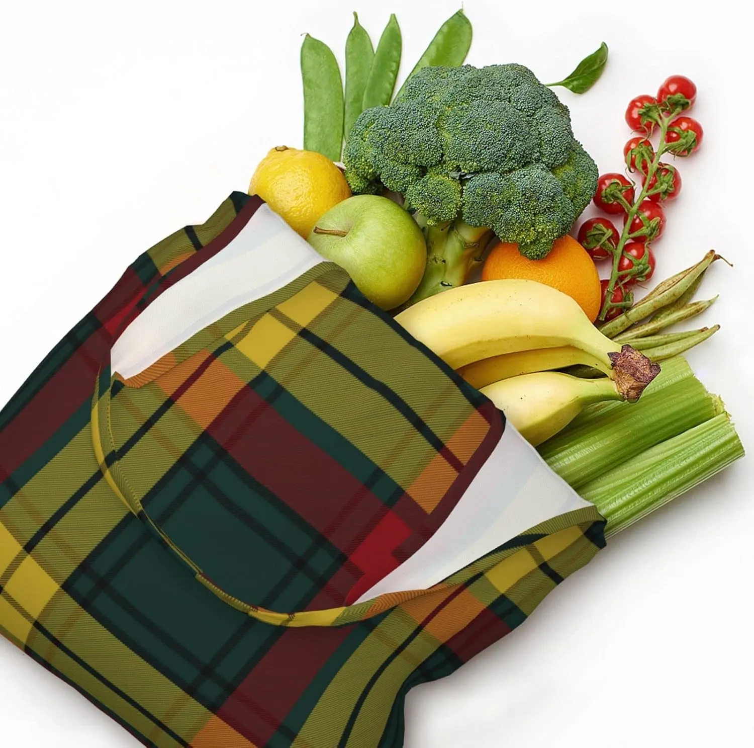 Canvas Shoulder Tote Bags For Women And Men, Reusable Grocery Bags, Large Capacity Clelland Modern Tartan Printed