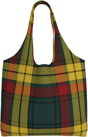 Canvas Shoulder Tote Bags For Women And Men, Reusable Grocery Bags, Large Capacity Clelland Modern Tartan Printed