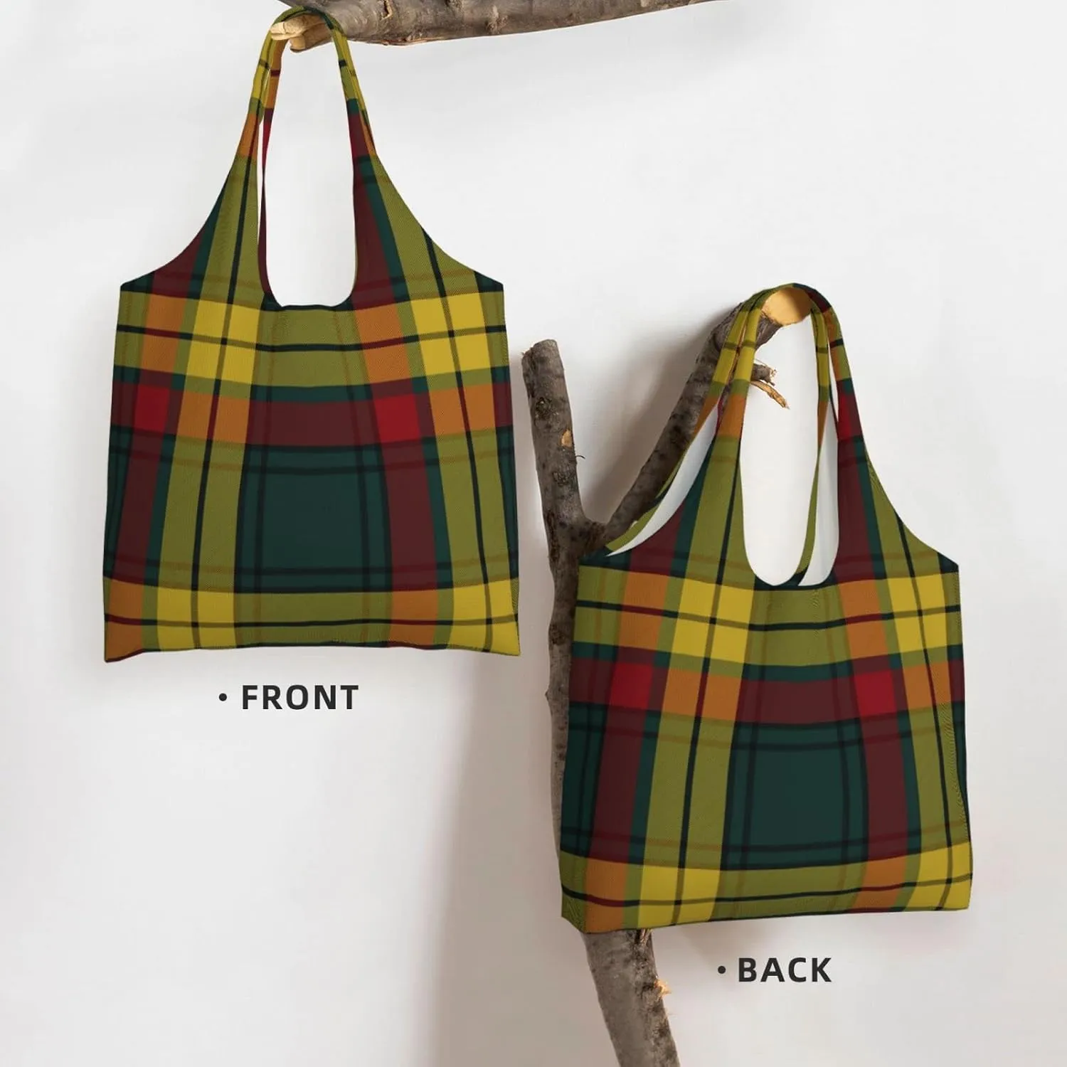 Canvas Shoulder Tote Bags For Women And Men, Reusable Grocery Bags, Large Capacity Clelland Modern Tartan Printed