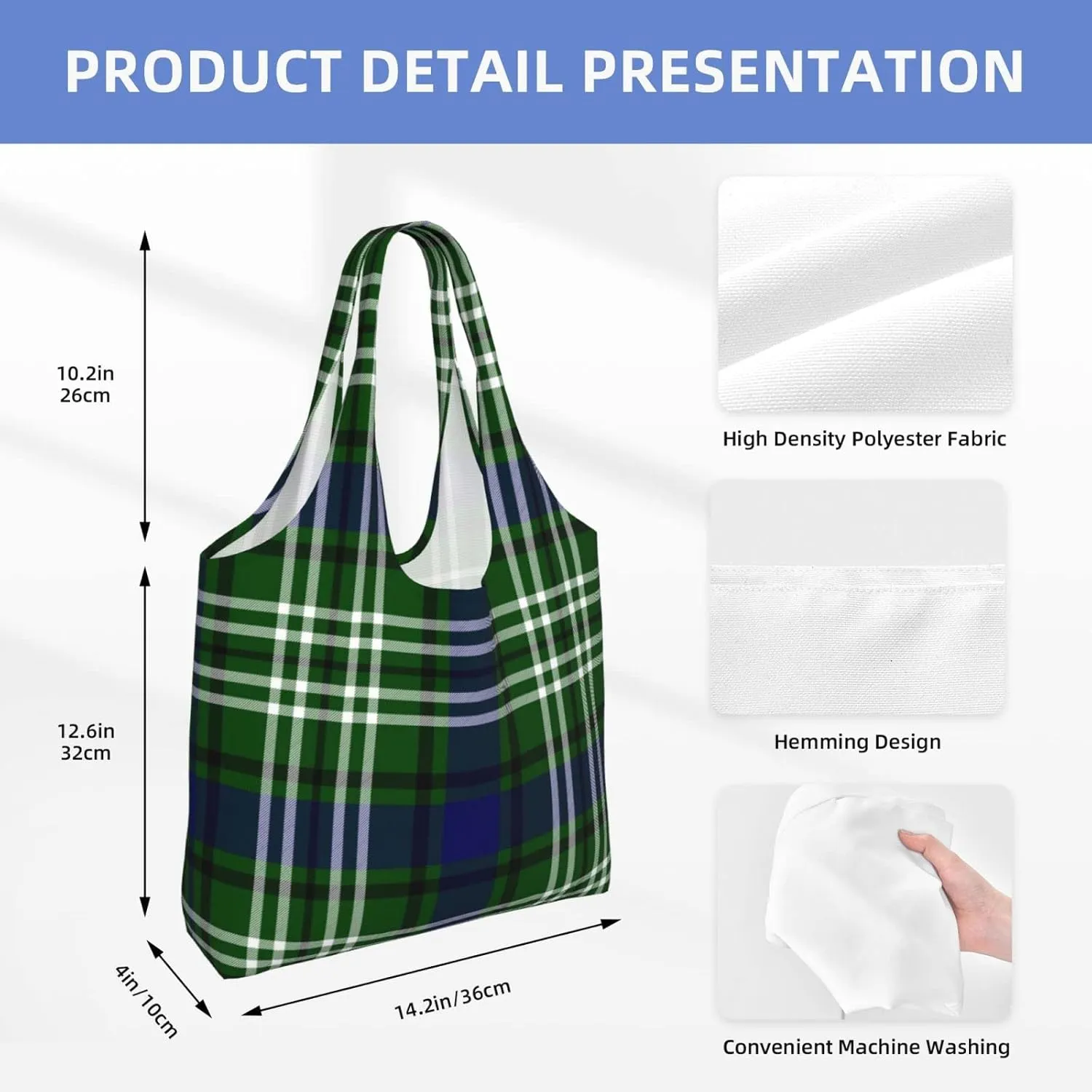 Canvas Shoulder Tote Bags For Women And Men, Reusable Grocery Bags, Large Capacity Urquhart Ancient Tartan Printed