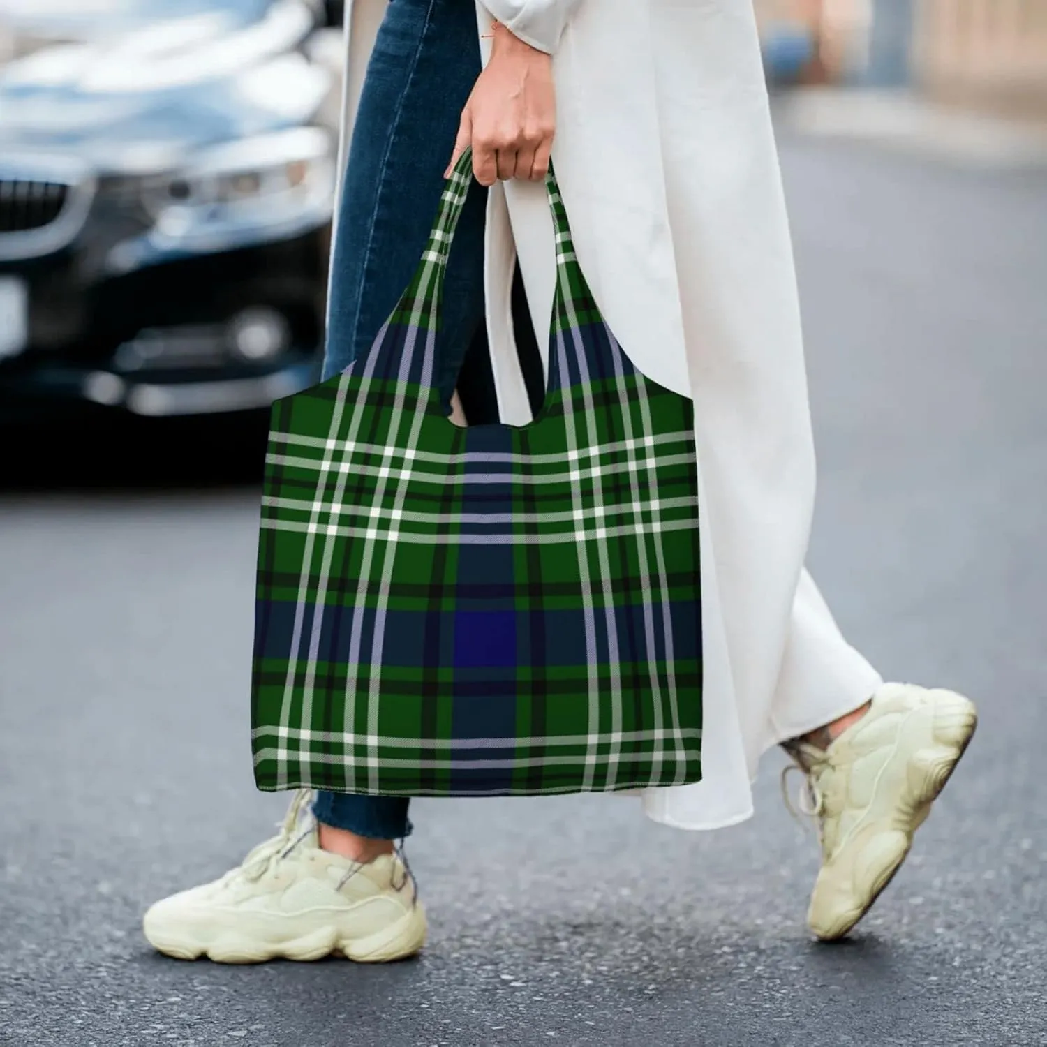 Canvas Shoulder Tote Bags For Women And Men, Reusable Grocery Bags, Large Capacity Urquhart Ancient Tartan Printed