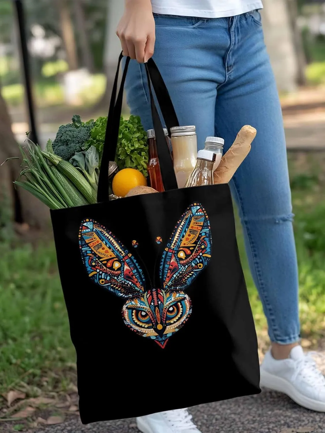 Canvas Tote Bag, Abstract Flower Textured Owl patterned Canvas Tote Handbags for Women Shoulder Bag,