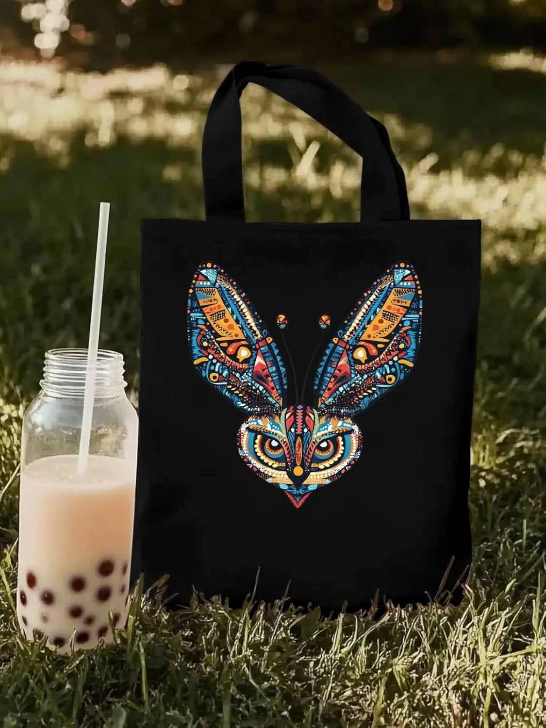 Canvas Tote Bag, Abstract Flower Textured Owl patterned Canvas Tote Handbags for Women Shoulder Bag,