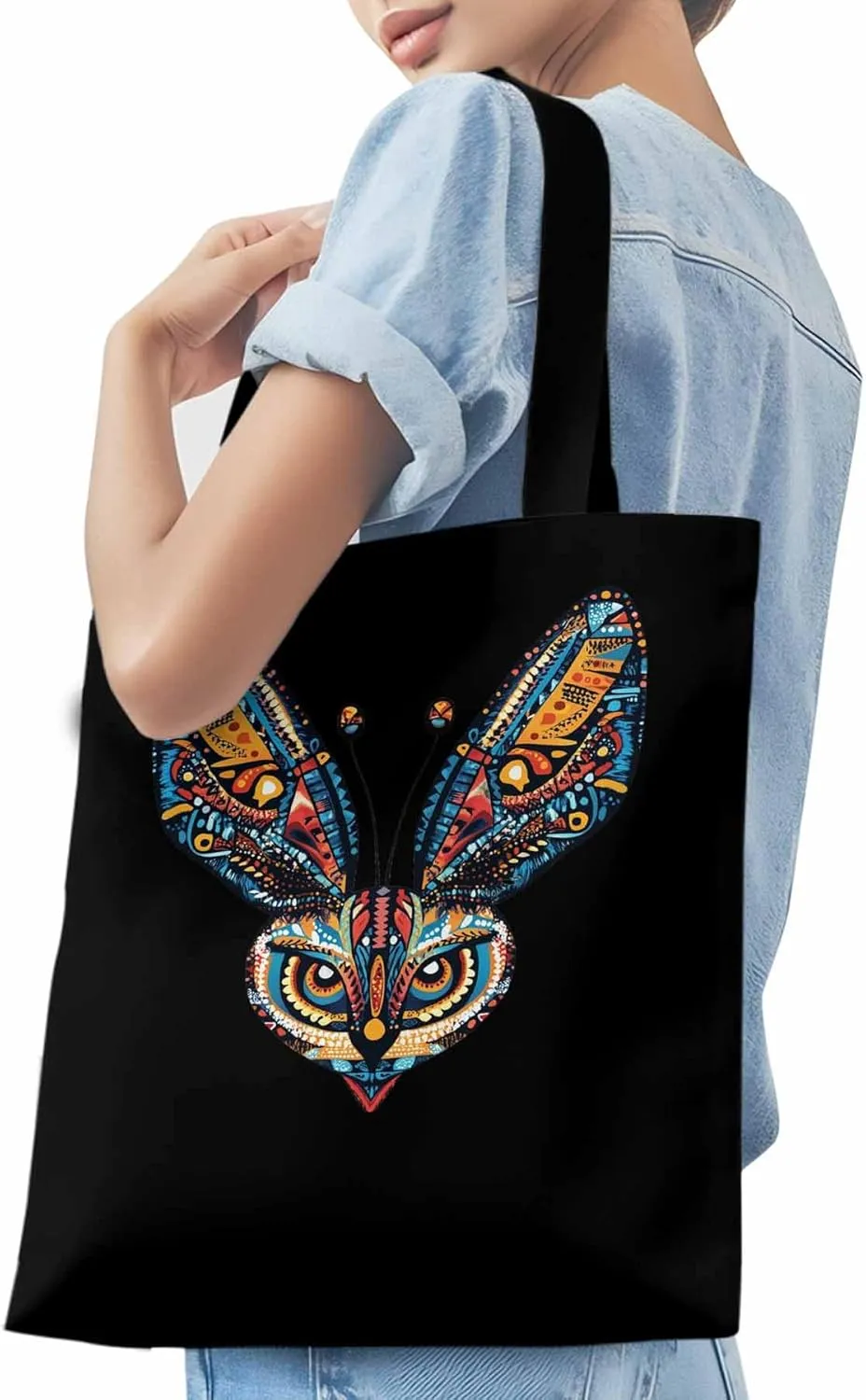 Canvas Tote Bag, Abstract Flower Textured Owl patterned Canvas Tote Handbags for Women Shoulder Bag,