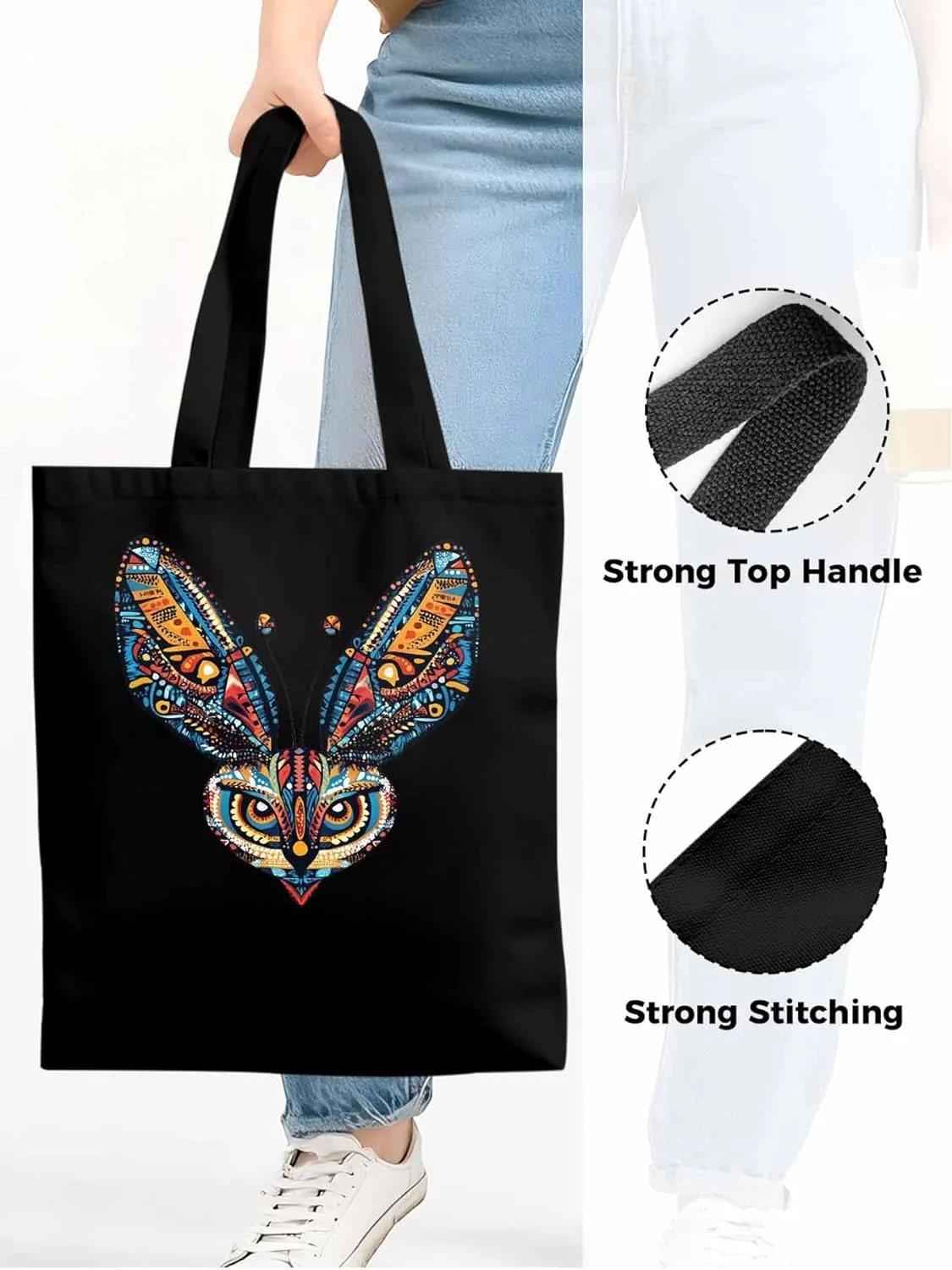 Canvas Tote Bag, Abstract Flower Textured Owl patterned Canvas Tote Handbags for Women Shoulder Bag,