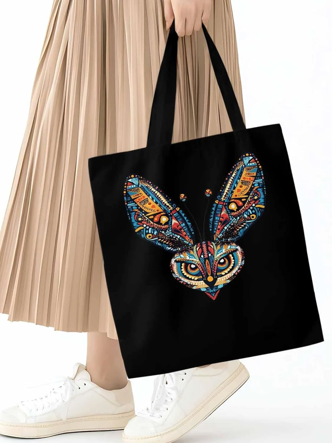 Canvas Tote Bag, Abstract Flower Textured Owl patterned Canvas Tote Handbags for Women Shoulder Bag,