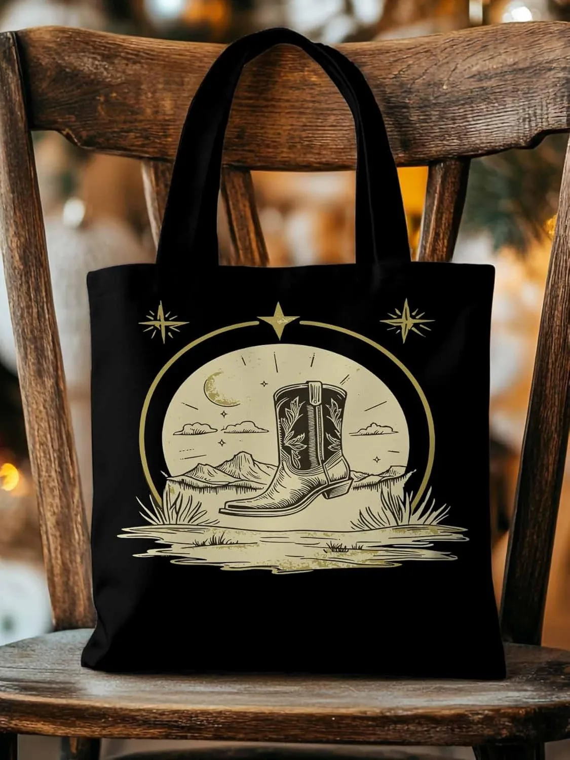 Canvas Tote Bag, Abstract Retro Cowboys Boots Aesthetic Canvas Tote Handbags for Women Shoulder Bag,