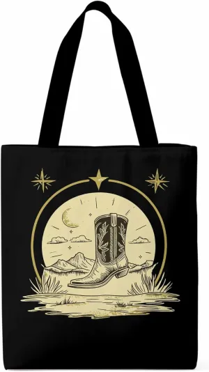 Canvas Tote Bag, Abstract Retro Cowboys Boots Aesthetic Canvas Tote Handbags for Women Shoulder Bag,