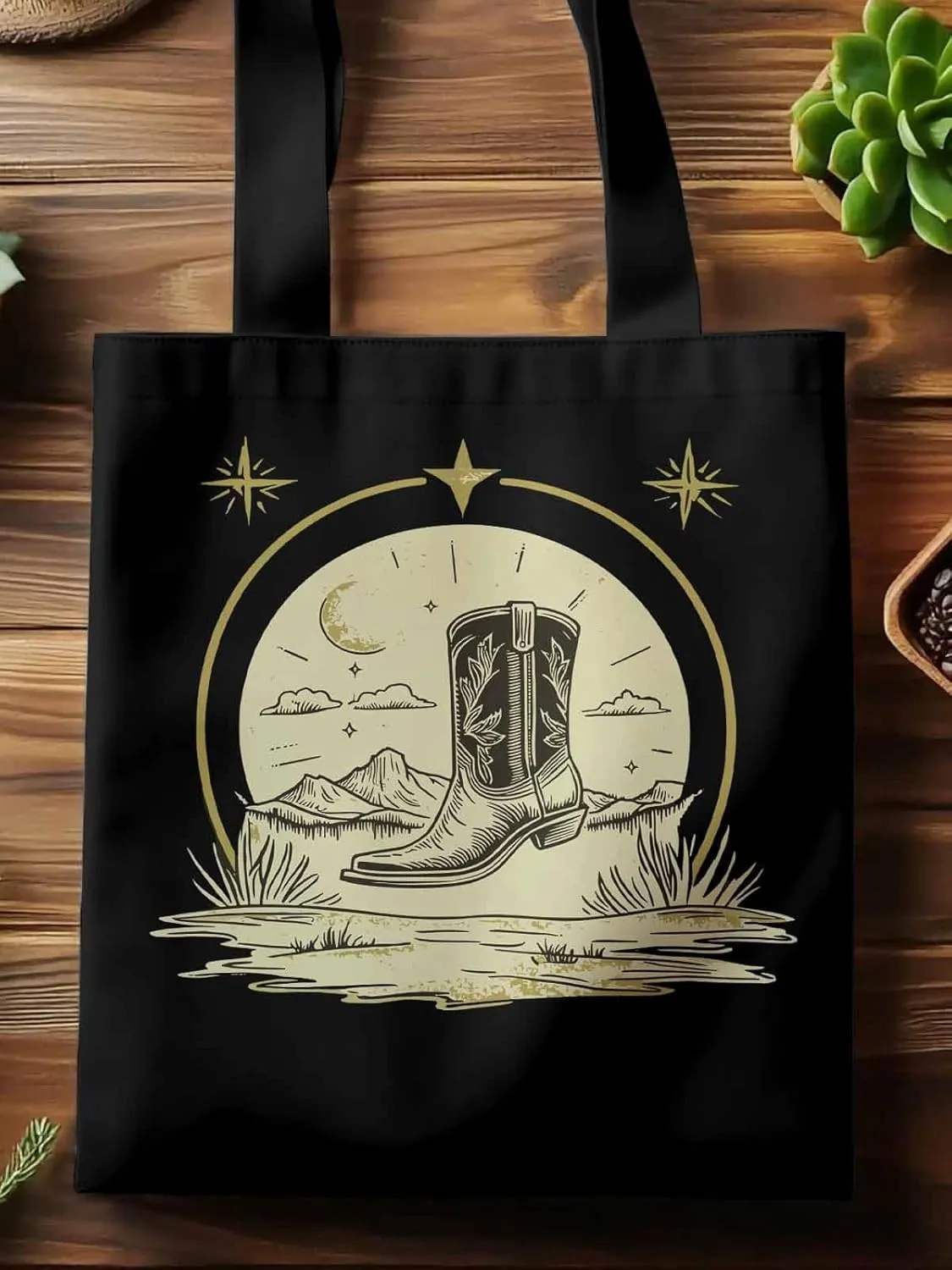 Canvas Tote Bag, Abstract Retro Cowboys Boots Aesthetic Canvas Tote Handbags for Women Shoulder Bag,