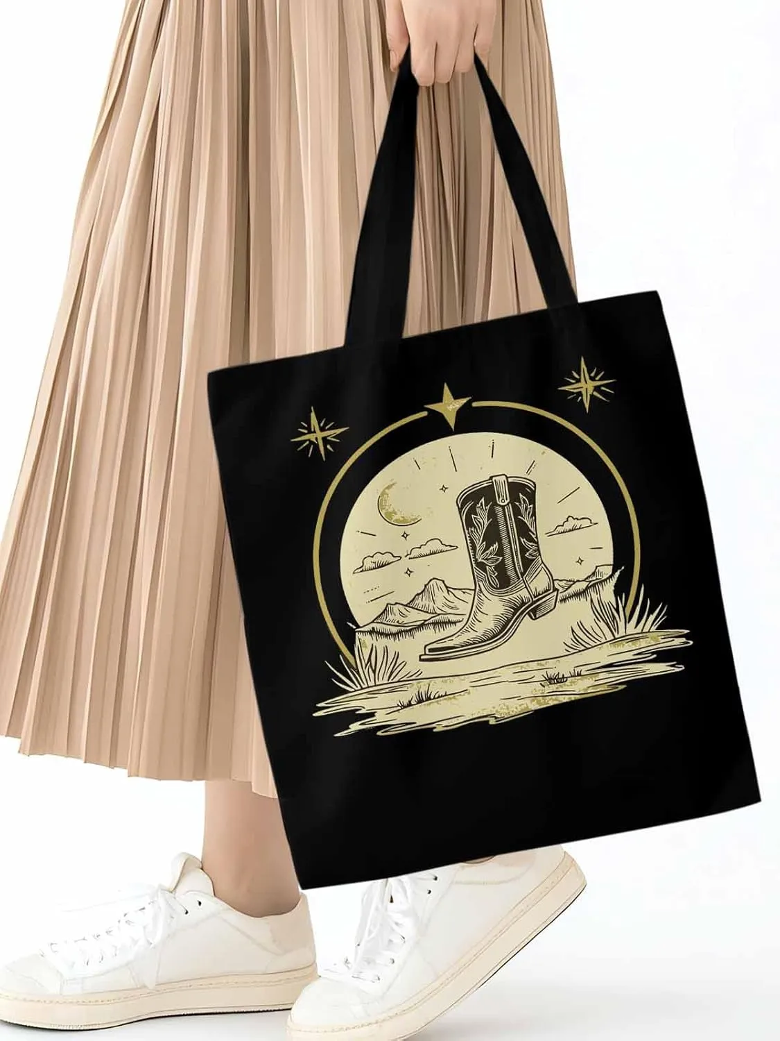 Canvas Tote Bag, Abstract Retro Cowboys Boots Aesthetic Canvas Tote Handbags for Women Shoulder Bag,