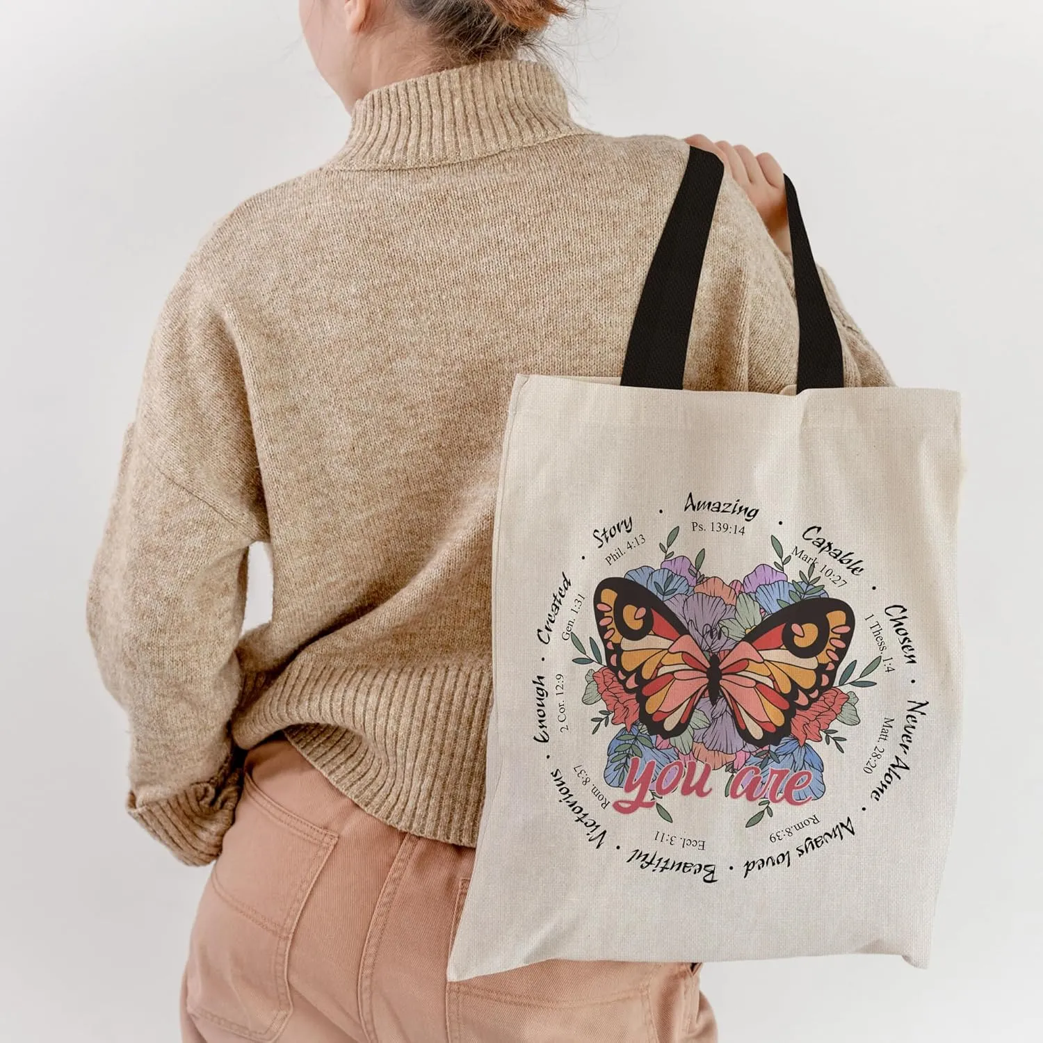 Canvas Tote Bag Aesthetic for Women, Cute Tote Bag with Zipper Pocket, Heavy Duty Reusable Shopping Bags for Grocery