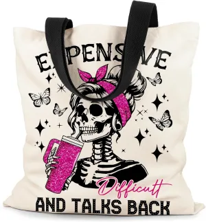 Canvas Tote Bag Aesthetic for Women, Cute Tote Bag with Zipper Pocket, Heavy Duty Reusable Shopping Bags for Grocery