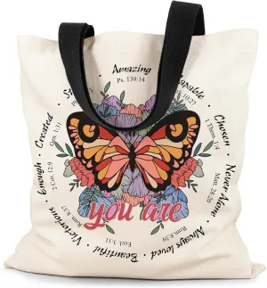 Canvas Tote Bag Aesthetic for Women, Cute Tote Bag with Zipper Pocket, Heavy Duty Reusable Shopping Bags for Grocery