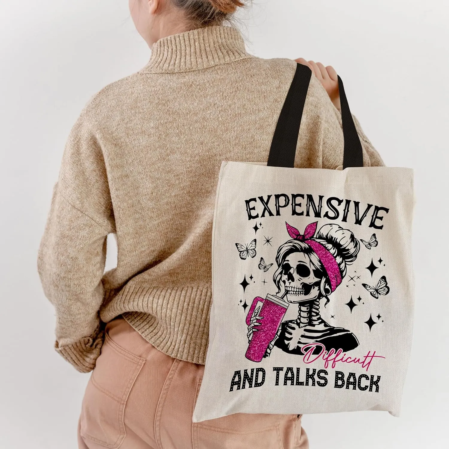 Canvas Tote Bag Aesthetic for Women, Cute Tote Bag with Zipper Pocket, Heavy Duty Reusable Shopping Bags for Grocery