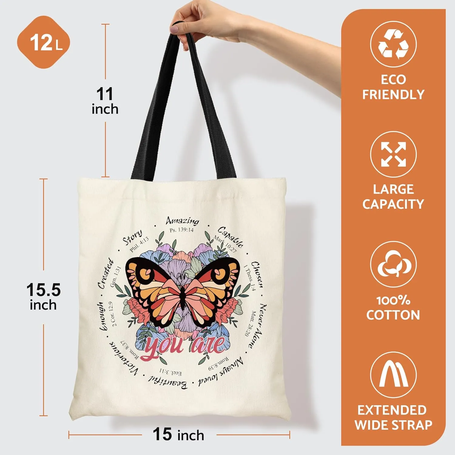 Canvas Tote Bag Aesthetic for Women, Cute Tote Bag with Zipper Pocket, Heavy Duty Reusable Shopping Bags for Grocery