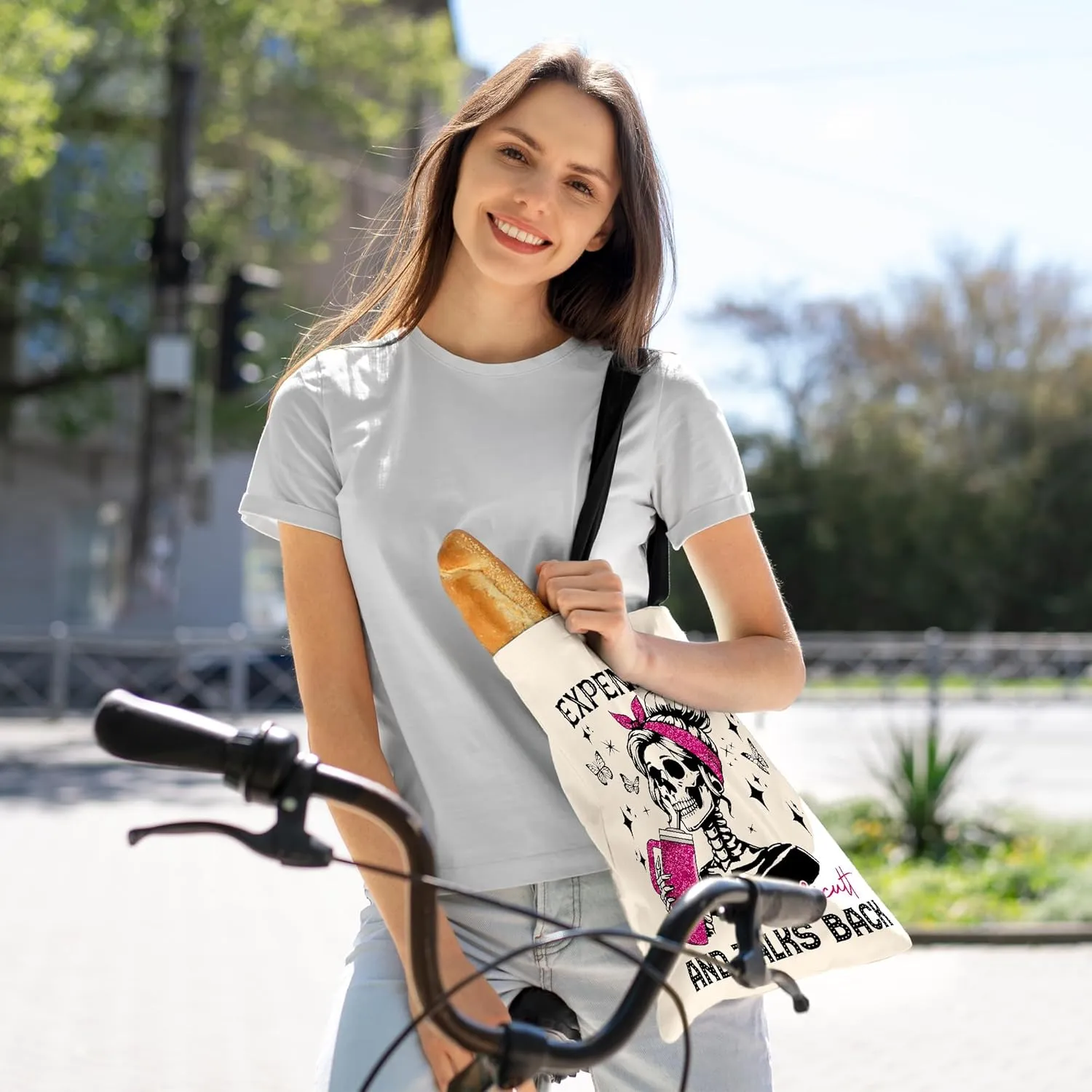 Canvas Tote Bag Aesthetic for Women, Cute Tote Bag with Zipper Pocket, Heavy Duty Reusable Shopping Bags for Grocery